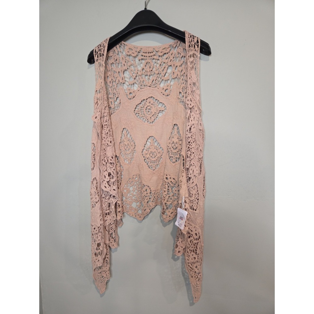 Justie Crochet Vest Women One Size Pink Boho Lace Open Front Draped Sleeveless